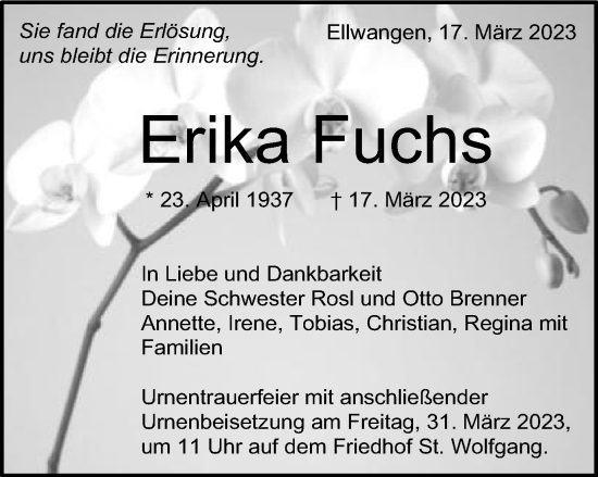 Traueranzeige von Erika Fuchs