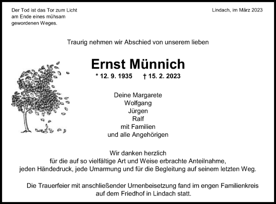 Traueranzeige von Ernst Münnich von Gmünder Tagespost