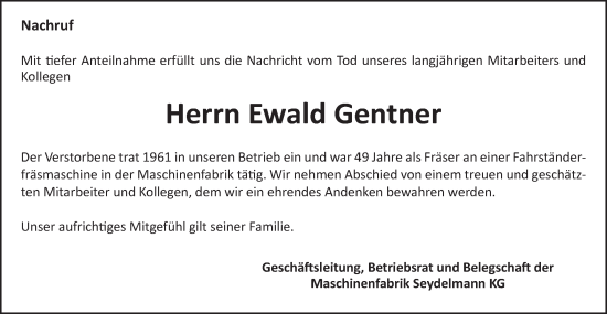 Traueranzeige von Ewald Gentner von Schwäbische Post