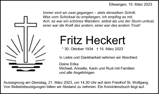 Traueranzeige von Fritz Heckert