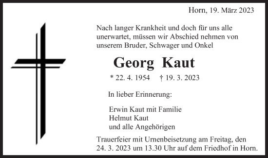 Traueranzeige von Georg Kaut