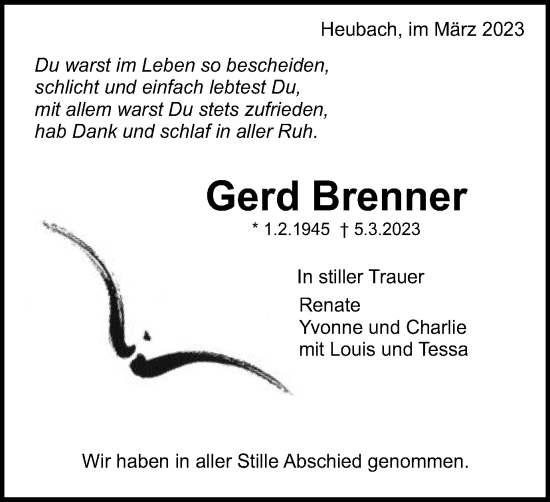 Traueranzeige von Gerd Brenner von Gmünder Tagespost