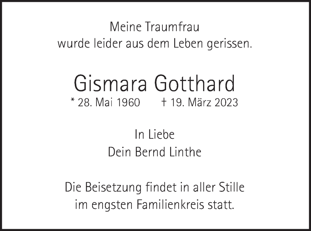  Traueranzeige für Gismara Gotthard vom 22.03.2023 aus Gmünder Tagespost