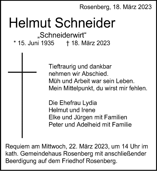 Traueranzeige von Helmut Schneider von Schwäbische Post