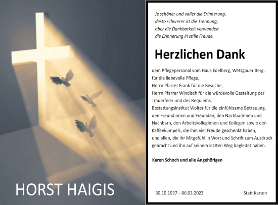 Traueranzeige von Horst Haigis von Schwäbische Post