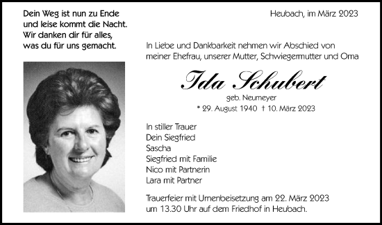 Traueranzeige von Ida Schubert von Gmünder Tagespost