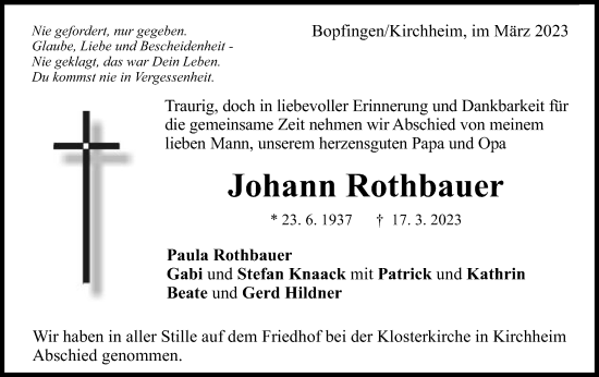 Traueranzeige von Johann Rothbauer von Schwäbische Post