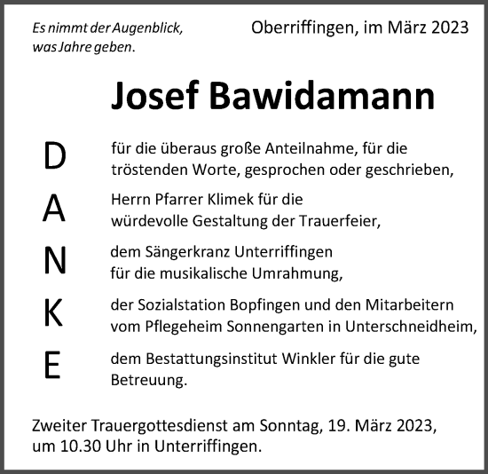 Traueranzeige von Josef Bawidamann von Schwäbische Post