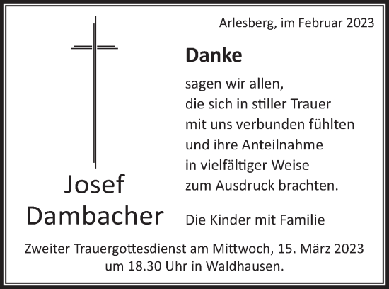 Traueranzeige von Josef Dambacher von Schwäbische Post
