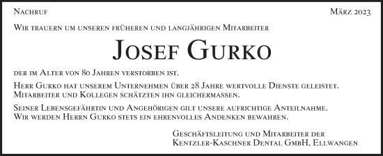 Traueranzeige von Josef Gurko