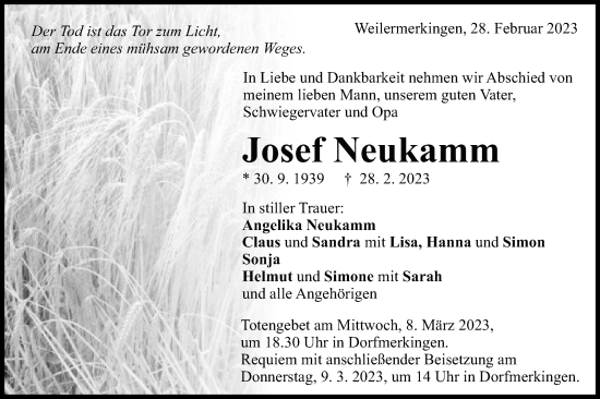 Traueranzeige von Josef Neukamm von Schwäbische Post