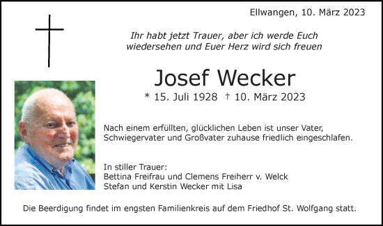 Traueranzeige von Josef Wecker