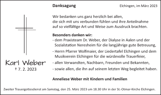 Traueranzeige von Karl Weber von Schwäbische Post