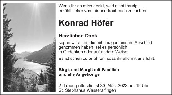 Traueranzeige von Konrad Höfer von Schwäbische Post
