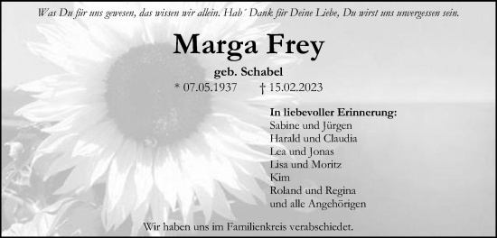 Traueranzeige von Marga Frey von Gmünder Tagespost