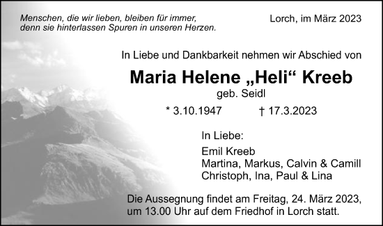 Traueranzeige von Maria Helene  Kreeb von Gmünder Tagespost