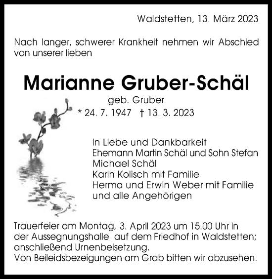 Traueranzeige von Marianne Gruber-Schäl von Gmünder Tagespost