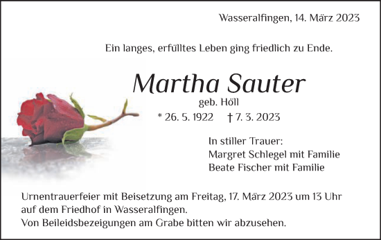 Traueranzeige von Martha Sauter von Schwäbische Post