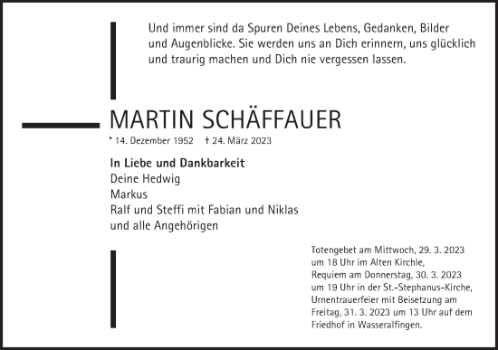 Traueranzeige von Martin Schäffauer von Schwäbische Post