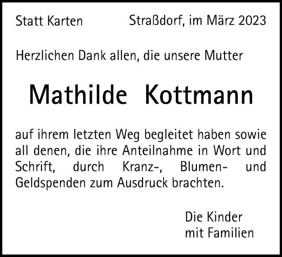 Traueranzeige von Mathilde Kottmann von Gmünder Tagespost