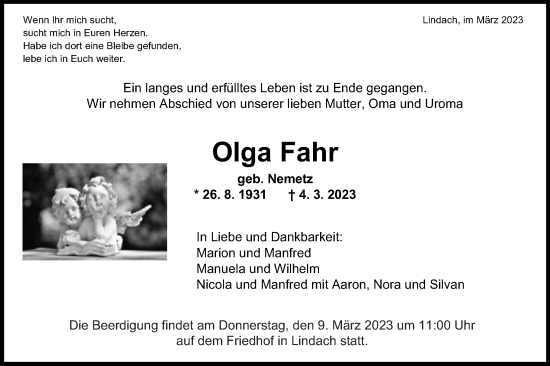 Traueranzeige von Olga Fahr von Gmünder Tagespost