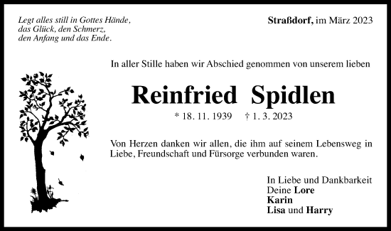 Traueranzeige von Reinfried Spidlen von Gmünder Tagespost