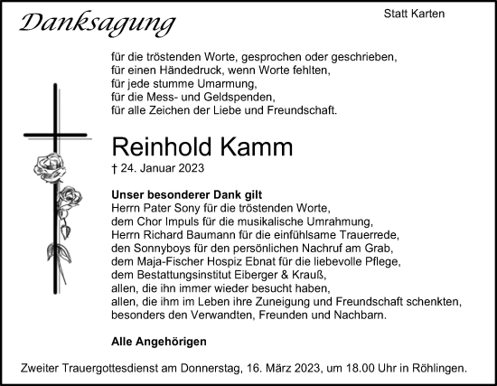 Traueranzeige von Reinhold Kamm von Schwäbische Post