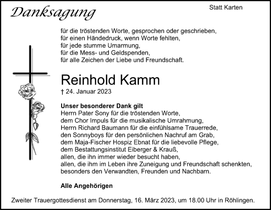 Traueranzeige von Reinhold Kamm