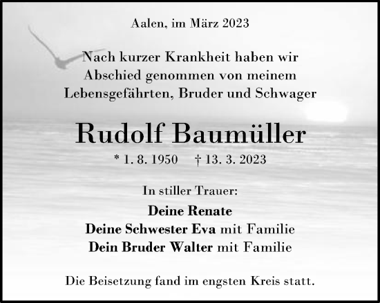 Traueranzeige von Rudolf Baumüller von Schwäbische Post