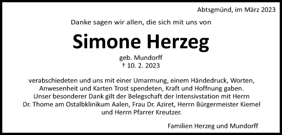 Traueranzeige von Simone Herzeg von Schwäbische Post