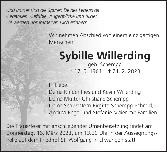 Traueranzeige von Sybille Willerding von Schwäbische Post