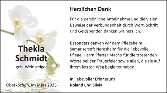 Traueranzeige von Thekla Schmidt von Schwäbische Post