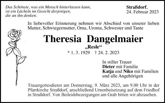 Traueranzeige von Theresia Dangelmaier von Gmünder Tagespost