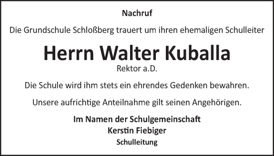 Traueranzeige von Walter Kuballa von Bopfinger Stadtanzeiger