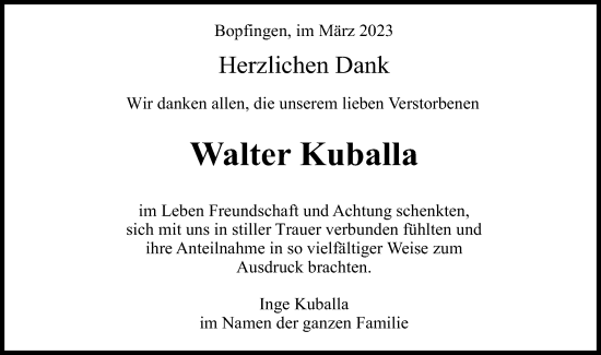 Traueranzeige von Walter Kuballa von Schwäbische Post