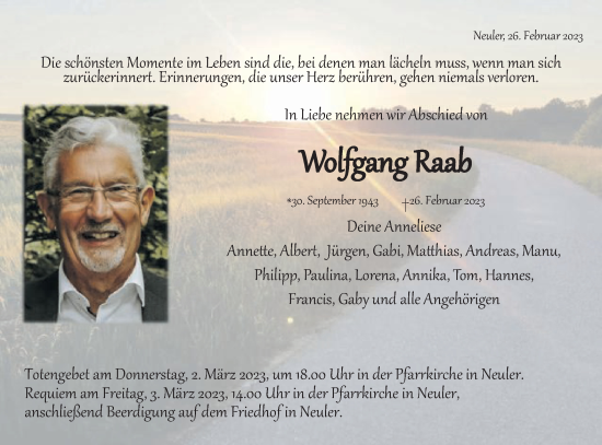 Traueranzeige von Wolfgang Raab von Schwäbische Post