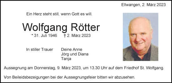 Traueranzeige von Wolfgang Rötter