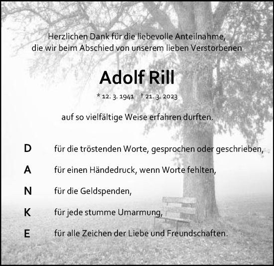 Traueranzeige von Adolf Rill von Gmünder Tagespost
