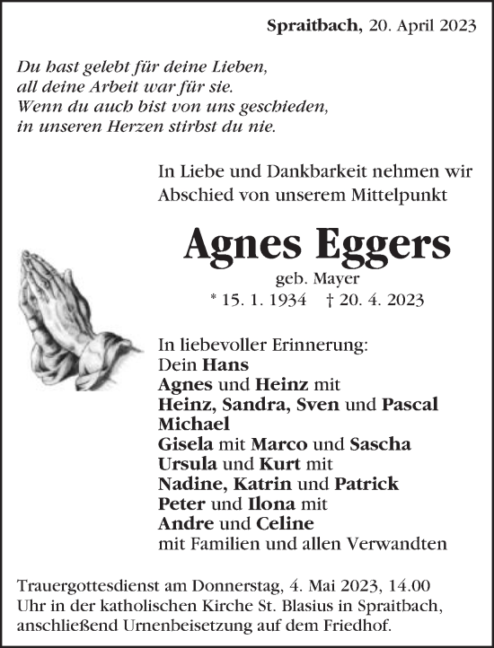 Traueranzeige von Agnes Eggers von Gmünder Tagespost