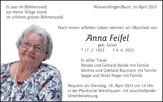 Traueranzeige von Anna Feifel von Schwäbische Post