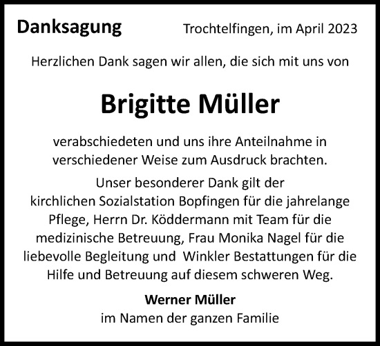 Traueranzeige von Brigitte Müller von Schwäbische Post