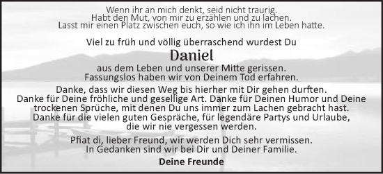 Traueranzeige von Daniel  von Schwäbische Post