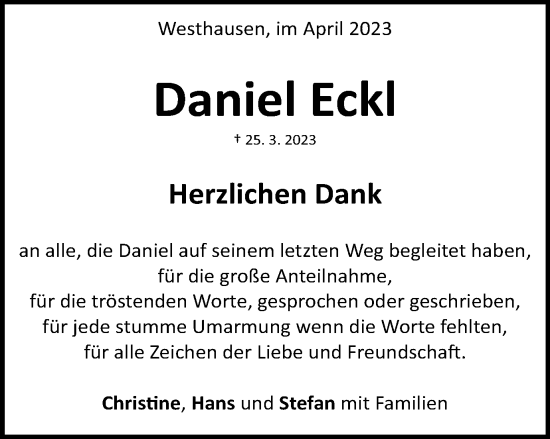 Traueranzeige von Daniel Eckl von Schwäbische Post