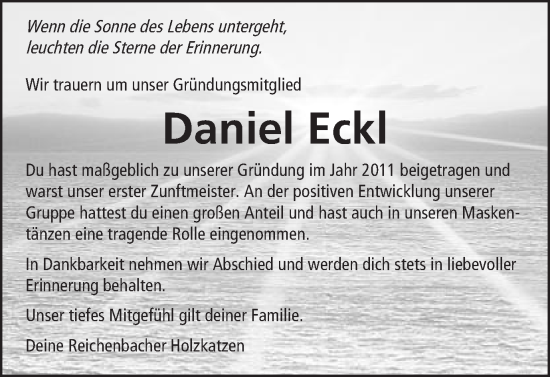 Traueranzeige von Daniel Eckl von Schwäbische Post