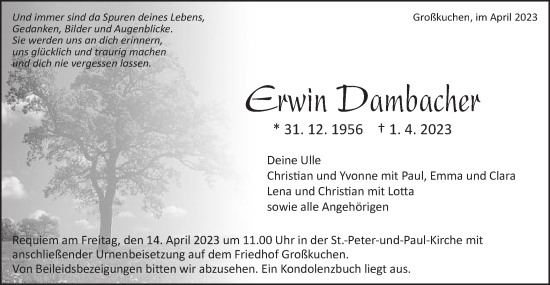 Traueranzeige von Erwin Dambacher von Schwäbische Post