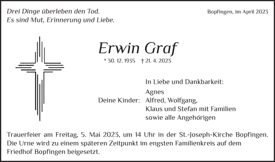 Traueranzeige von Erwin Graf von Schwäbische Post