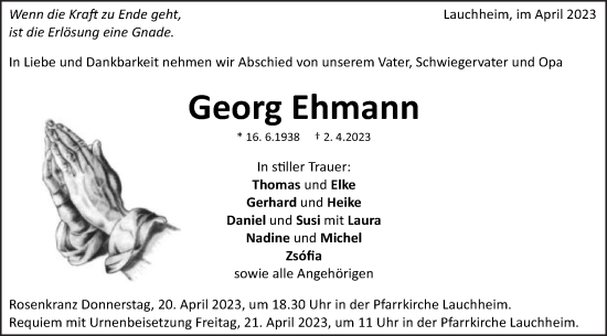 Traueranzeige von Georg Ehmann von Schwäbische Post