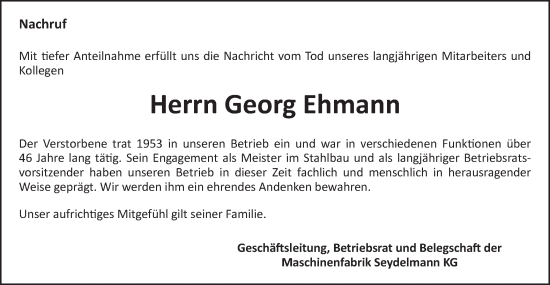 Traueranzeige von Georg Ehmann von Schwäbische Post