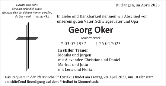 Traueranzeige von Georg Oker von Gmünder Tagespost