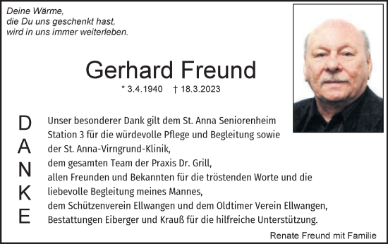 Traueranzeige von Gerhard Freund